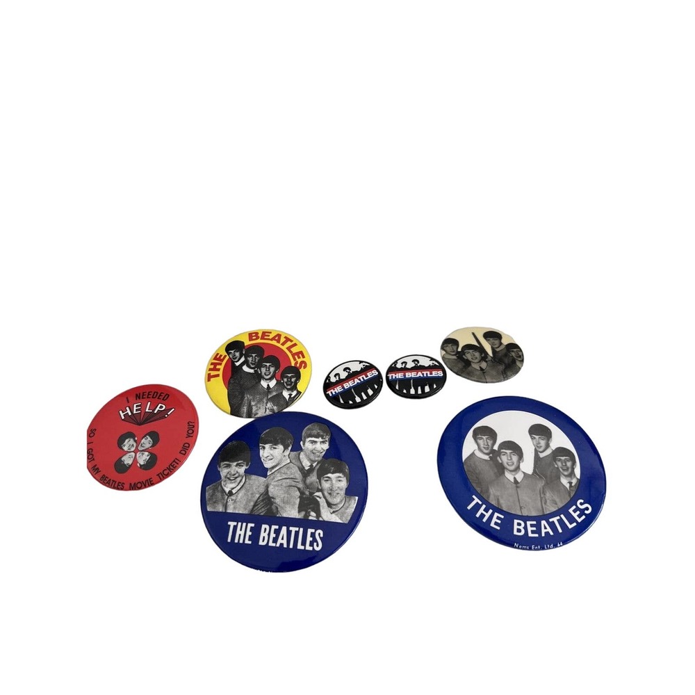 VTG The Beatles Pins Lot Of 7 Pins 1960’s I Needed Help Band Pins